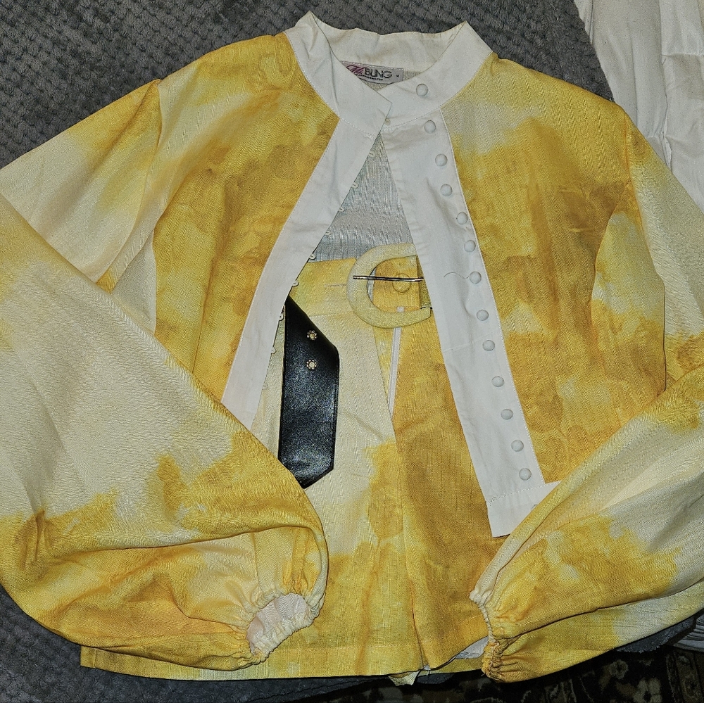 Yellow Tie-Dye Button-Up Jacket Short Set
